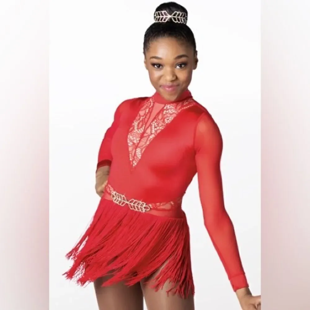 Weissman dance costume red fringe flapper dress AIN'T YOUR MAMA 11701 -Child LC